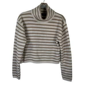 Theory Wool Cashmere Blend Striped Sweater Cropped Funnel Neck Size Small EUC